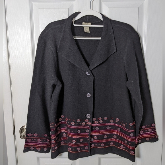 Vintage‎ Lambs Wool Embellished Black Button Cardigan from Sigrid Olsen Size PM - Picture 1 of 7